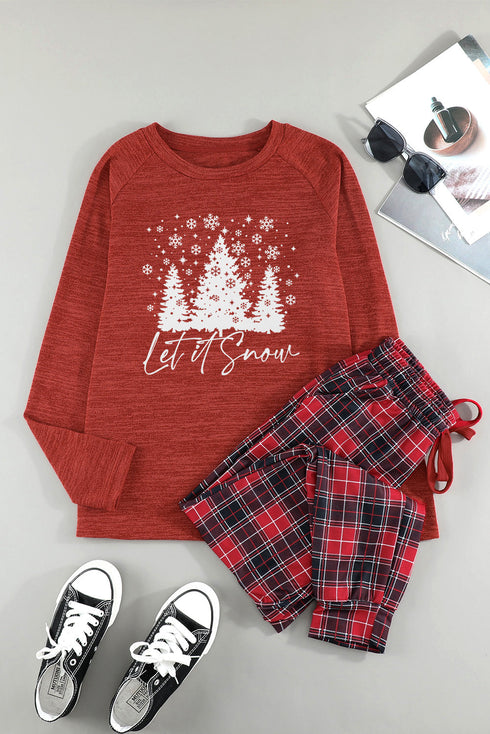 Red Let It Snow Christmas Plaid 2Pcs Loungewear